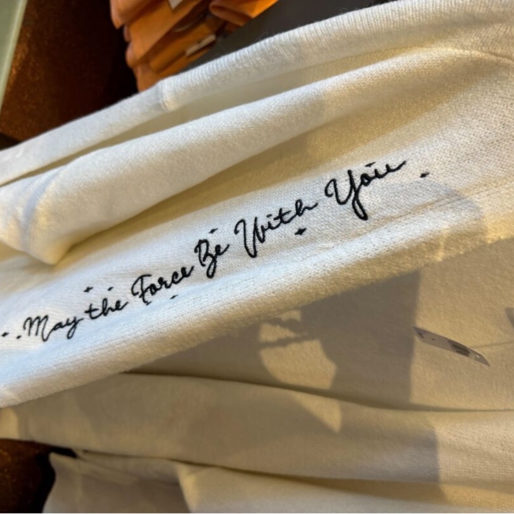 White Embroidered 'May the Force Be With You' Women's Sweater Cardigan